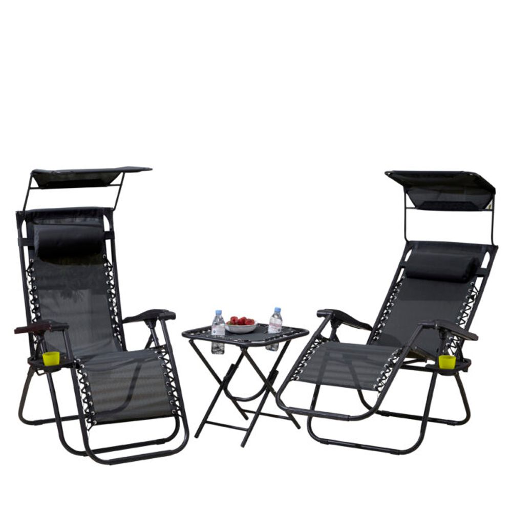 Neo Black Folding Zero Gravity Garden Chairs and Table Set Garden