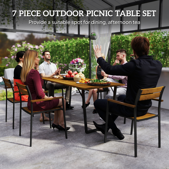 Outsunny 7 Piece Garden Dining Set with Table and 6 Stackable Chairs ...