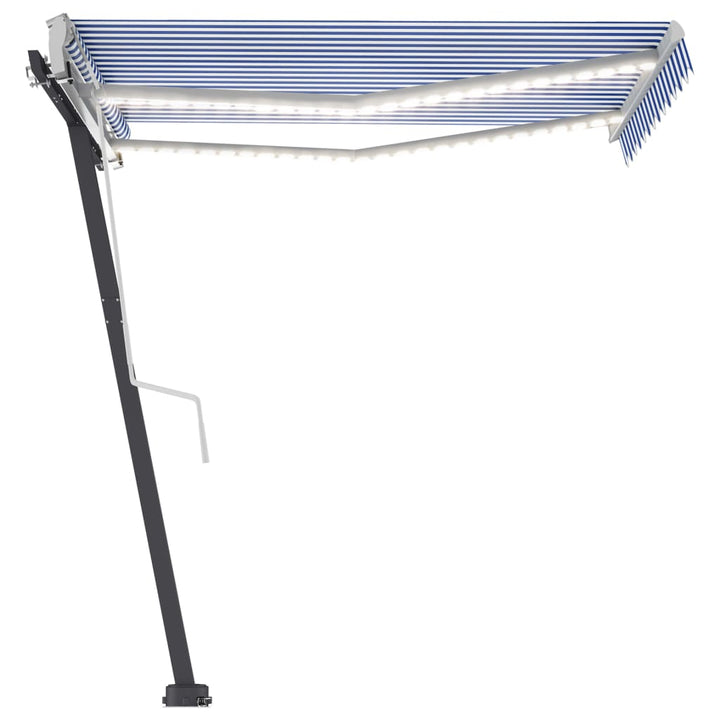vidaXL Manual Retractable Awning with LED 300x250 cm Blue and White