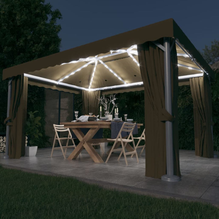 vidaXL Gazebo with Curtain&LED String Lights 3x3 m Cream White
