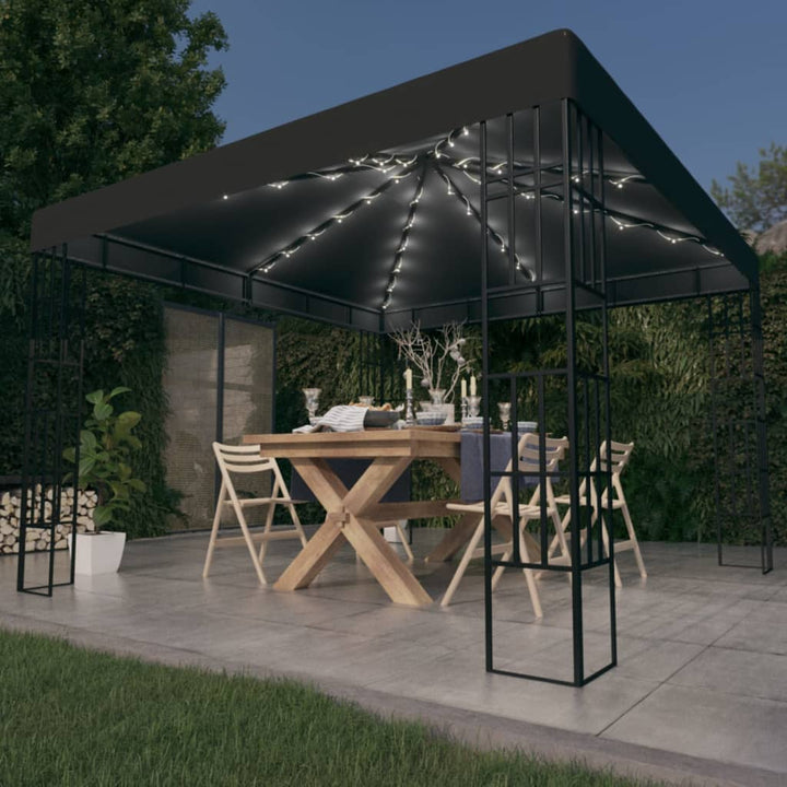 vidaXL Gazebo with LED String Lights 3x3 m Cream