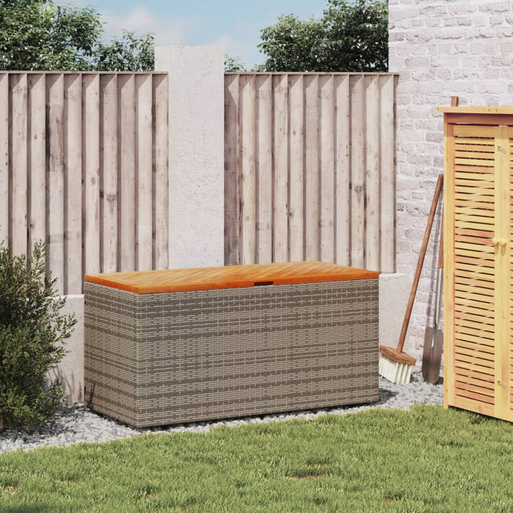 vidaXL Garden Storage Box Black 110x50x54 cm Poly Rattan Acacia Wood