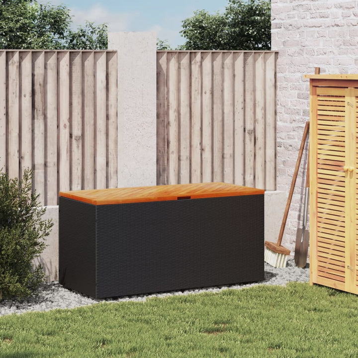 vidaXL Garden Storage Box Black 110x50x54 cm Poly Rattan Acacia Wood