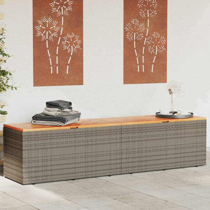 vidaXL Garden Storage Box Black 110x50x54 cm Poly Rattan Acacia Wood