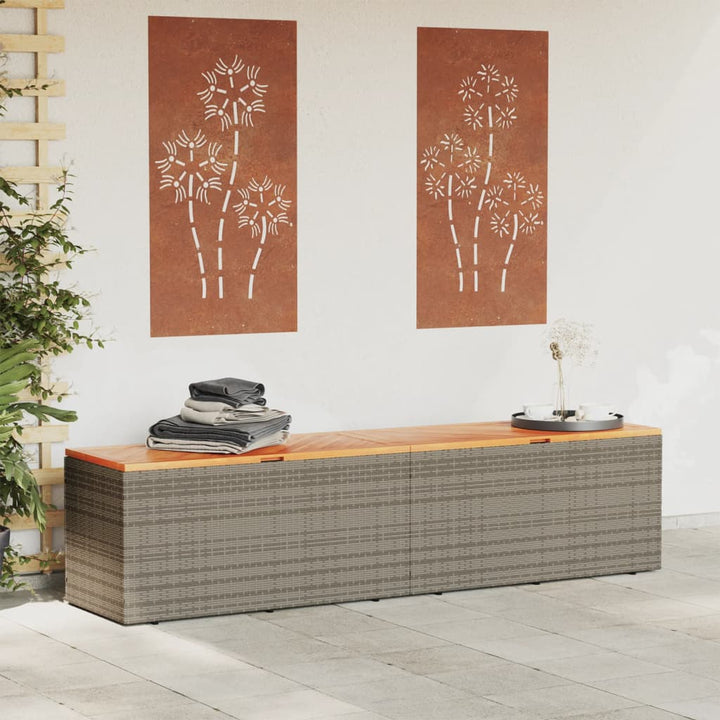vidaXL Garden Storage Box Black 110x50x54 cm Poly Rattan Acacia Wood
