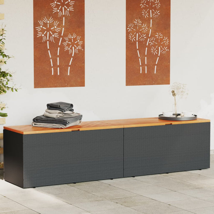vidaXL Garden Storage Box Black 110x50x54 cm Poly Rattan Acacia Wood