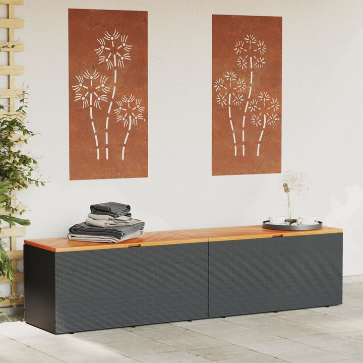 vidaXL Garden Storage Box Black 110x50x54 cm Poly Rattan Acacia Wood