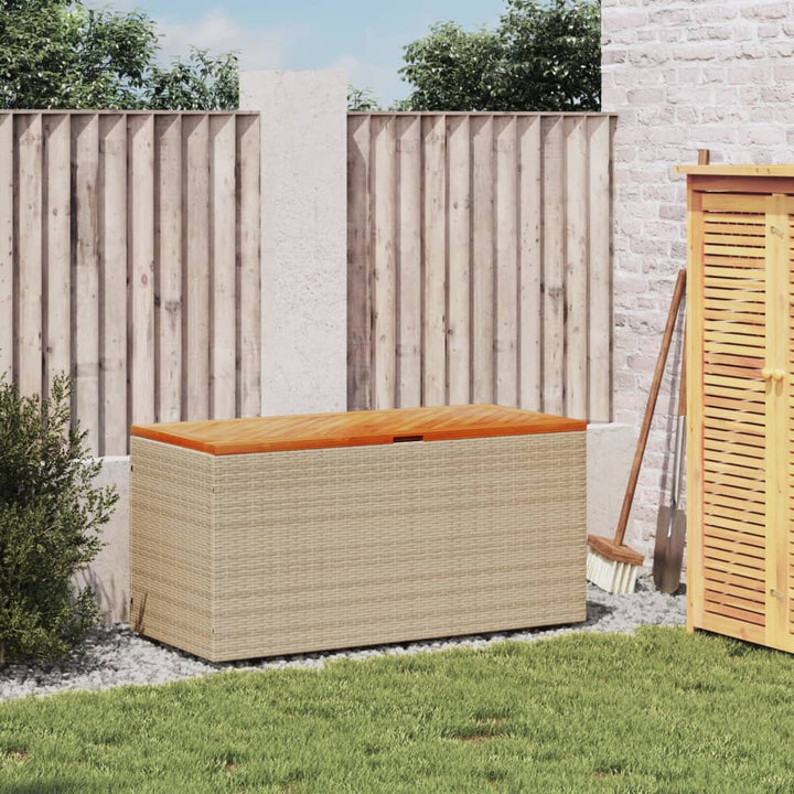 vidaXL Garden Storage Box Black 110x50x54 cm Poly Rattan Acacia Wood