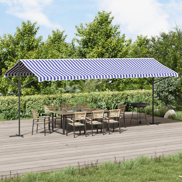 vidaXL Free Standing Awning Blue and White 300x300 cm Fabric and Steel