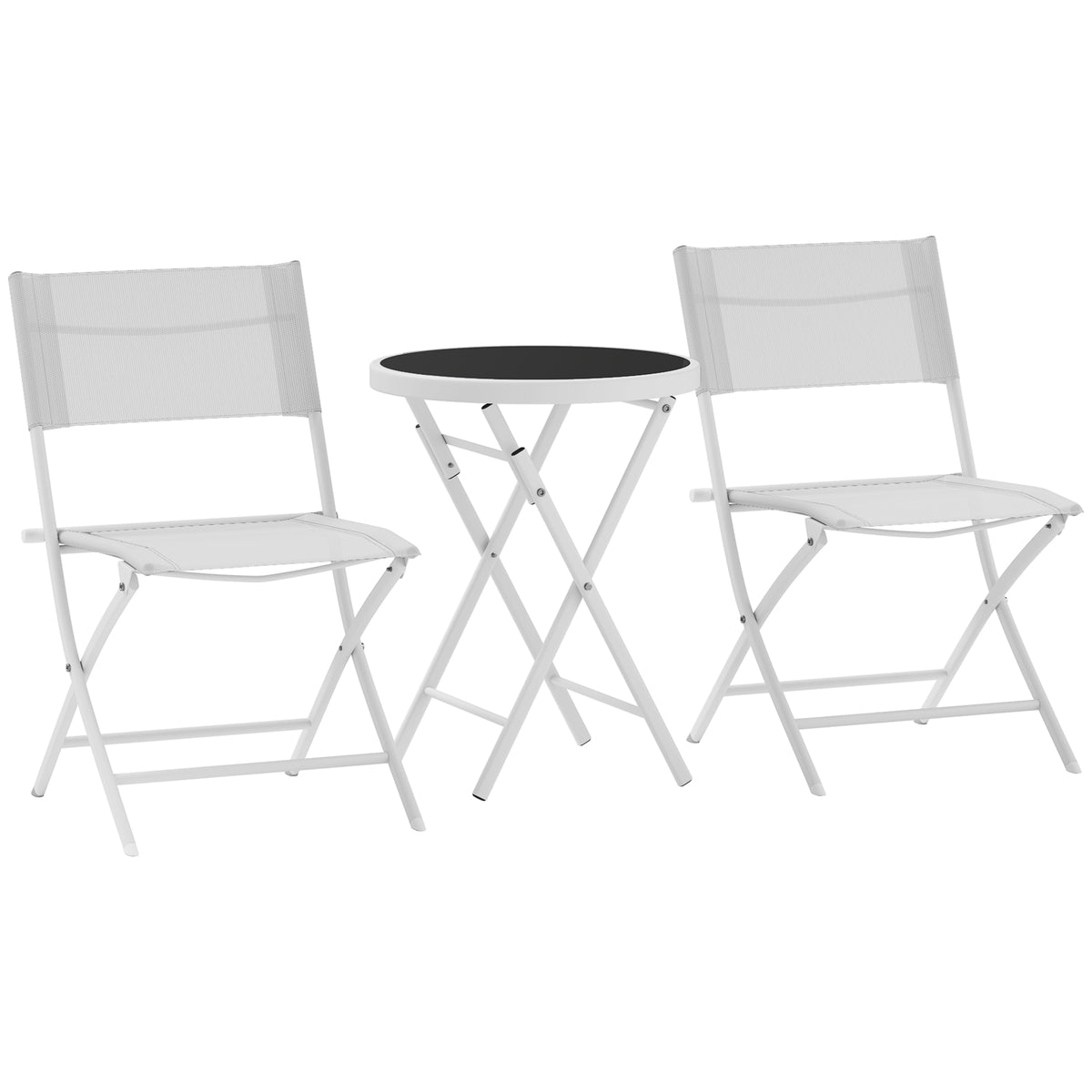 3 Pieces Outdoor Bistro Set Glass Top Table Chairs
