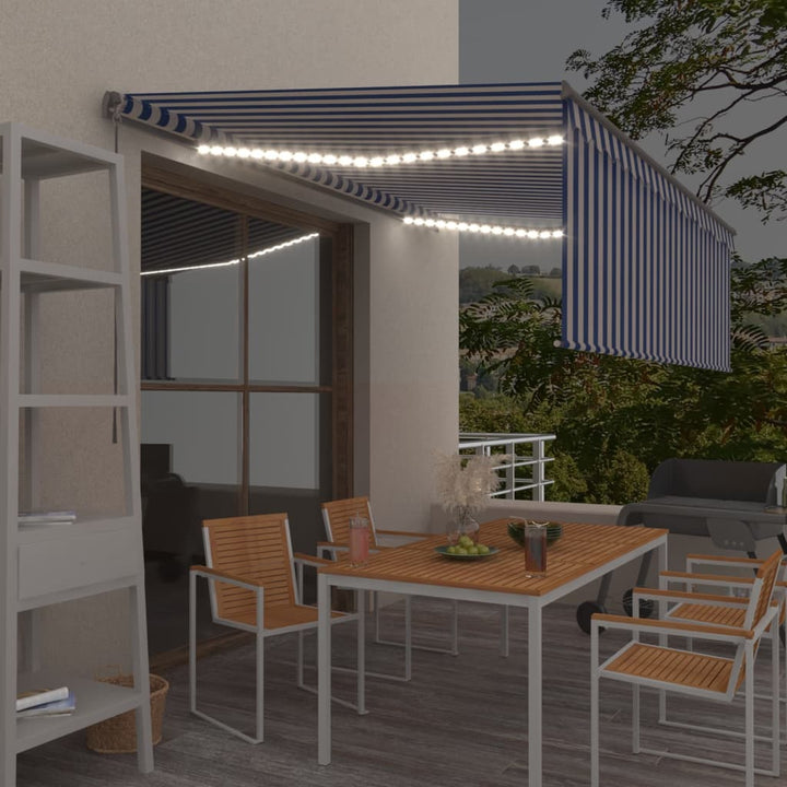 vidaXL Manual Retractable Awning with Blind&LED 3x2.5m Blue&White