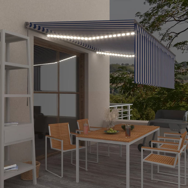 vidaXL Manual Retractable Awning with Blind&LED 3x2.5m Blue&White