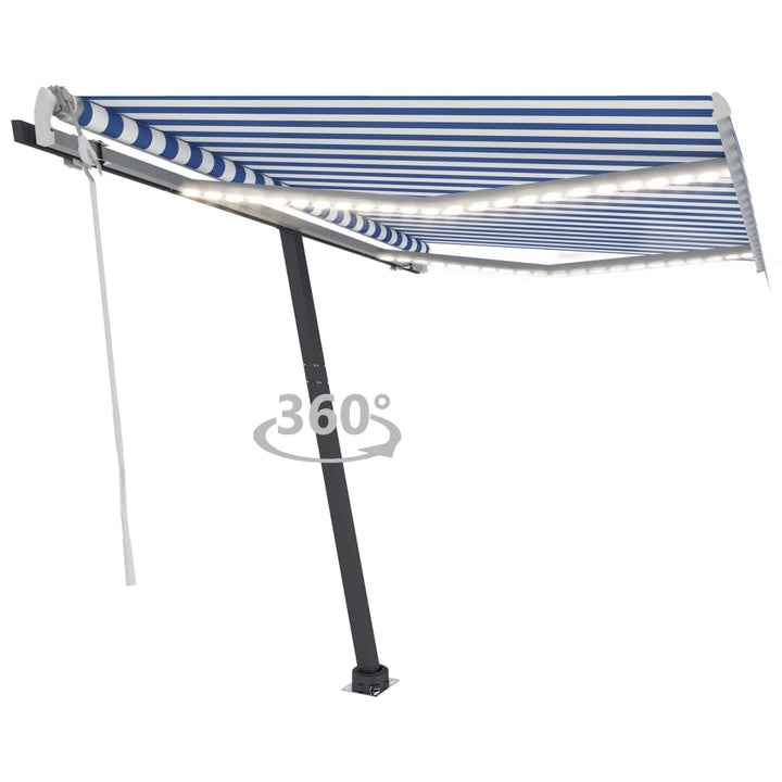 vidaXL Manual Retractable Awning with LED 300x250 cm Blue and White