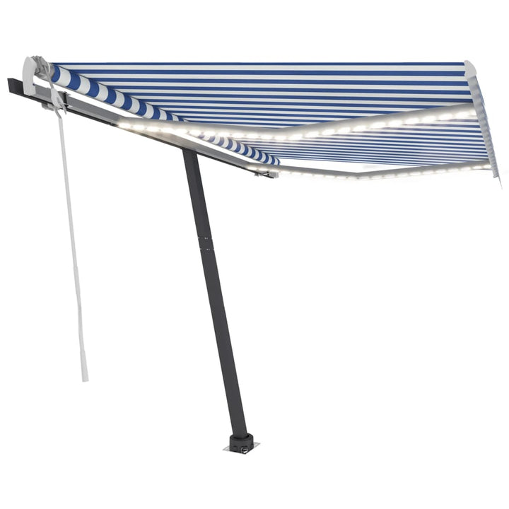 vidaXL Manual Retractable Awning with LED 300x250 cm Blue and White