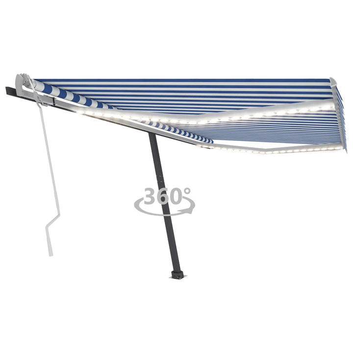 vidaXL Manual Retractable Awning with LED 300x250 cm Blue and White