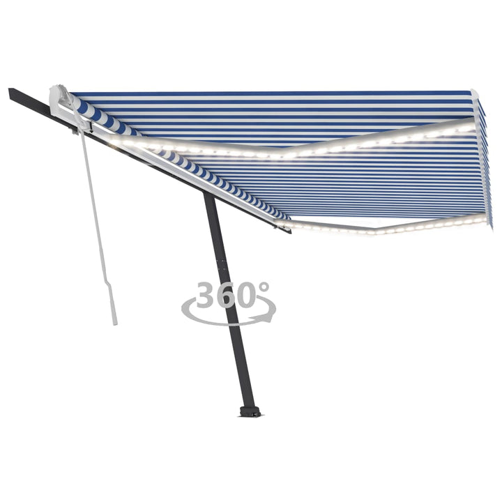 vidaXL Manual Retractable Awning with LED 300x250 cm Blue and White