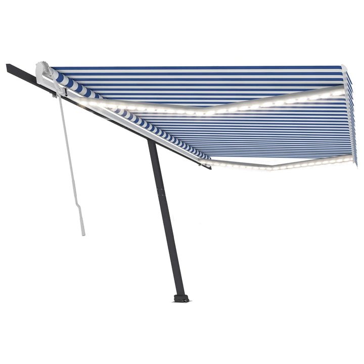 vidaXL Manual Retractable Awning with LED 300x250 cm Blue and White