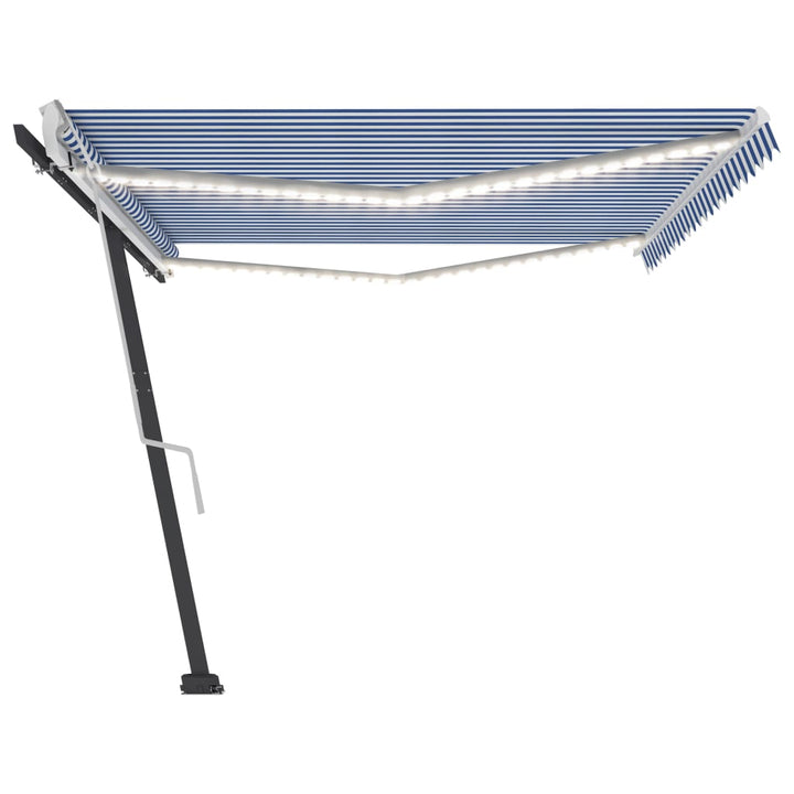 vidaXL Manual Retractable Awning with LED 300x250 cm Blue and White