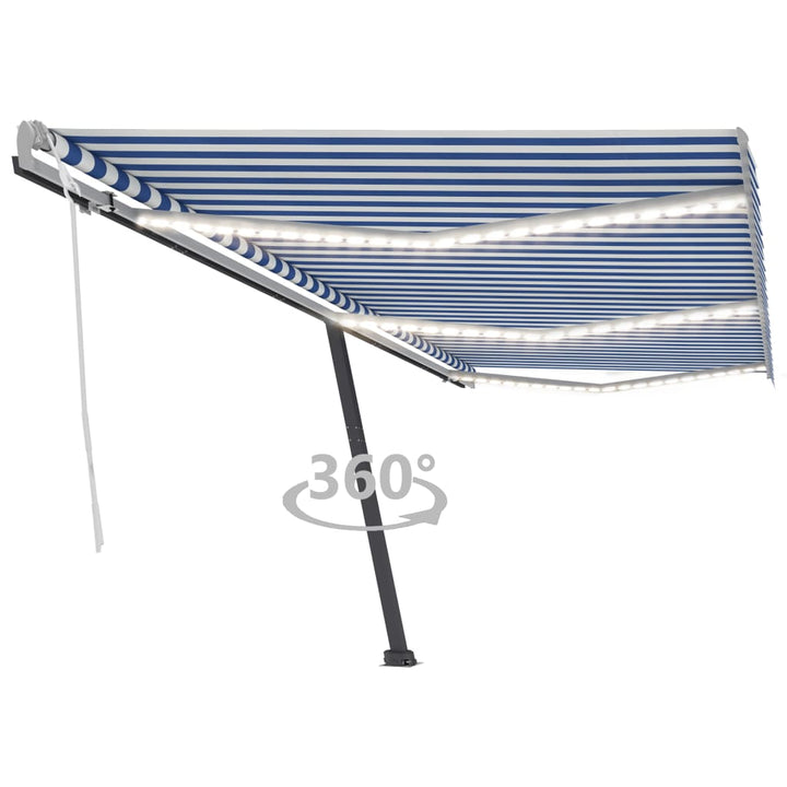 vidaXL Manual Retractable Awning with LED 300x250 cm Blue and White