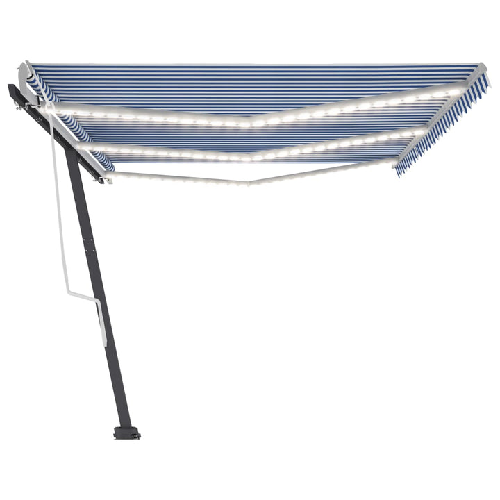 vidaXL Manual Retractable Awning with LED 300x250 cm Blue and White