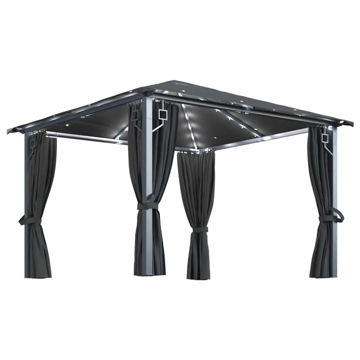 vidaXL Gazebo with Curtain&LED String Lights 3x3 m Cream Aluminium