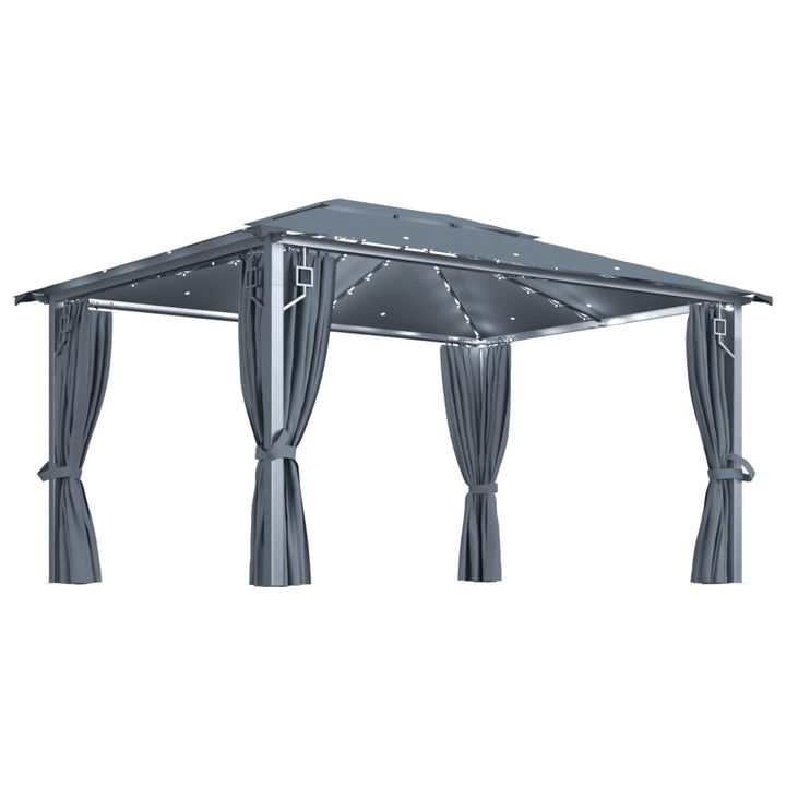 vidaXL Gazebo with Curtain&LED String Lights 3x3 m Cream Aluminium
