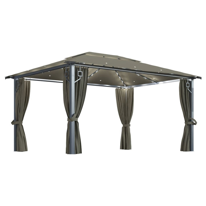 vidaXL Gazebo with Curtain&LED String Lights 3x3 m Cream Aluminium