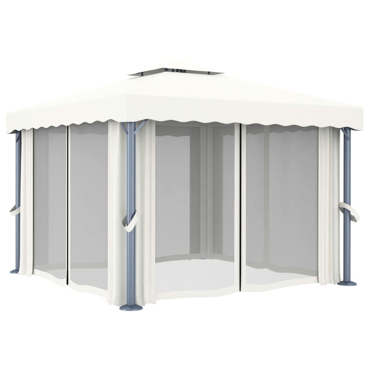vidaXL Gazebo with Curtain&LED String Lights 3x3 m Cream White