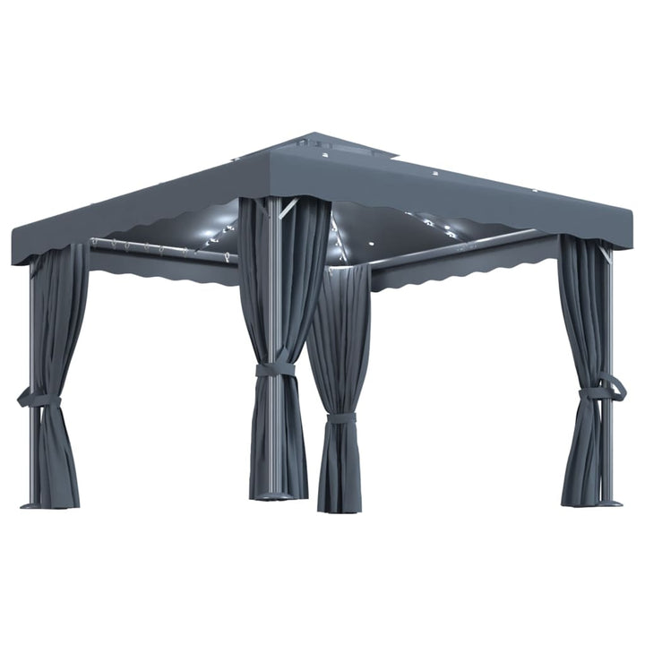 vidaXL Gazebo with Curtain&LED String Lights 3x3 m Cream White