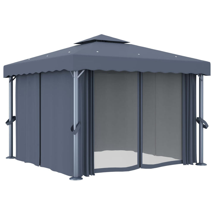 vidaXL Gazebo with Curtain&LED String Lights 3x3 m Cream White