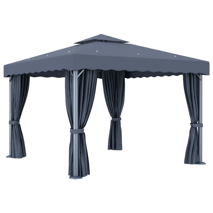 vidaXL Gazebo with Curtain&LED String Lights 3x3 m Cream White