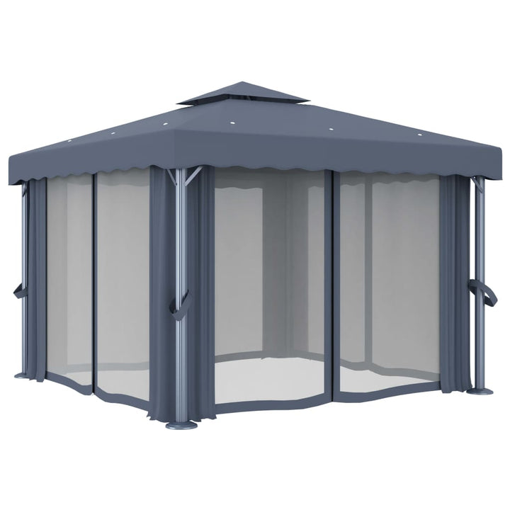 vidaXL Gazebo with Curtain&LED String Lights 3x3 m Cream White