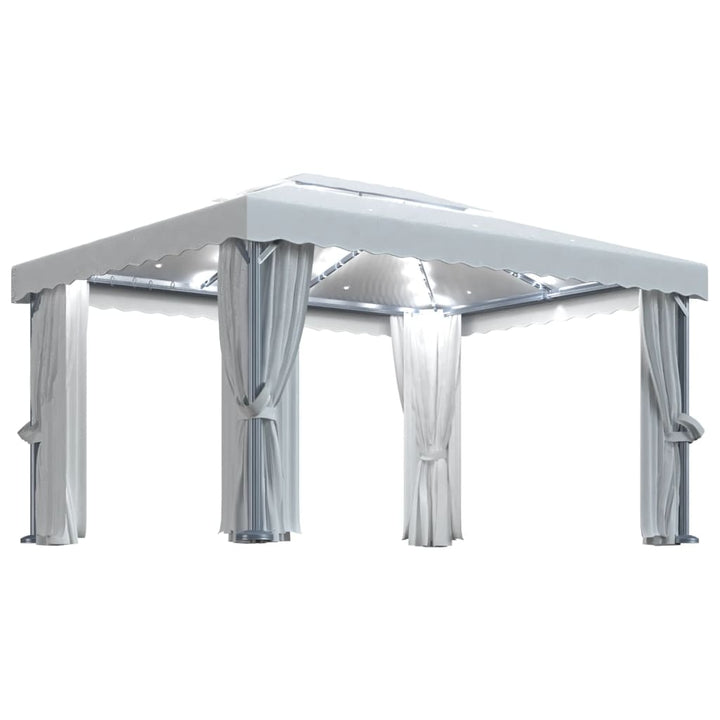 vidaXL Gazebo with Curtain&LED String Lights 3x3 m Cream White