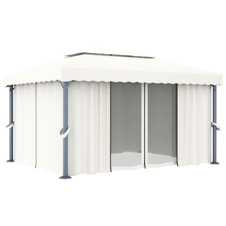 vidaXL Gazebo with Curtain&LED String Lights 3x3 m Cream White