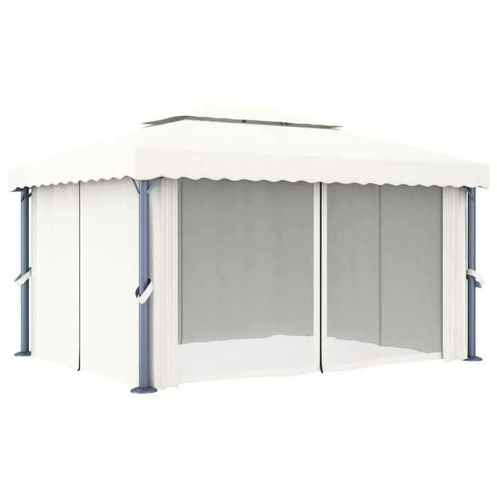 vidaXL Gazebo with Curtain&LED String Lights 3x3 m Cream White