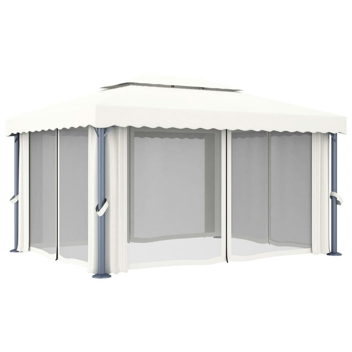 vidaXL Gazebo with Curtain&LED String Lights 3x3 m Cream White