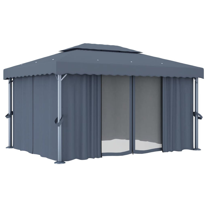 vidaXL Gazebo with Curtain&LED String Lights 3x3 m Cream White