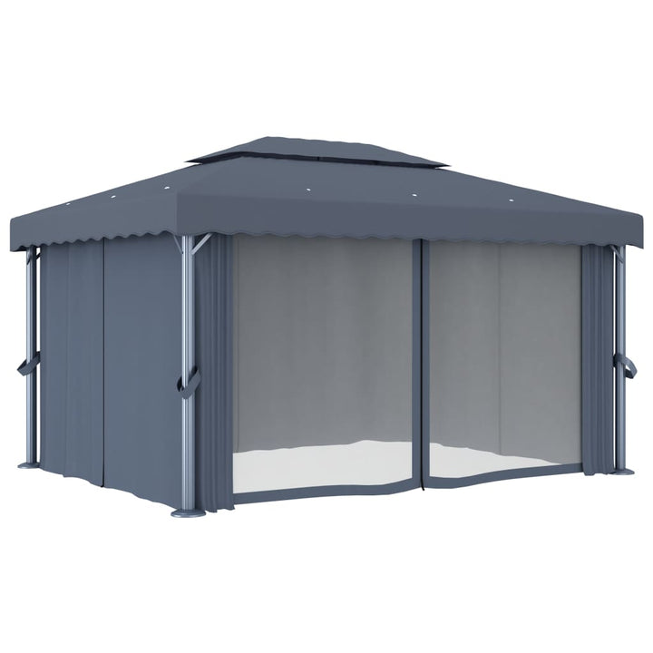 vidaXL Gazebo with Curtain&LED String Lights 3x3 m Cream White
