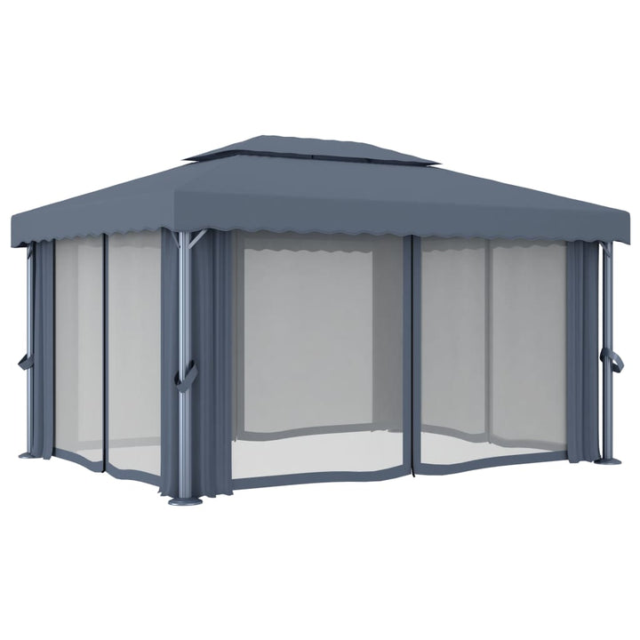 vidaXL Gazebo with Curtain&LED String Lights 3x3 m Cream White