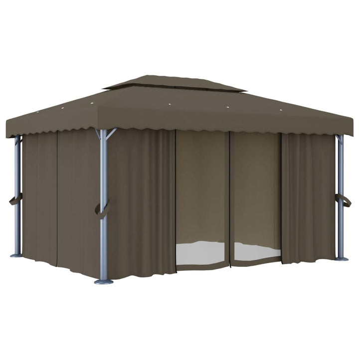 vidaXL Gazebo with Curtain&LED String Lights 3x3 m Cream White
