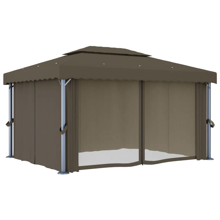 vidaXL Gazebo with Curtain&LED String Lights 3x3 m Cream White