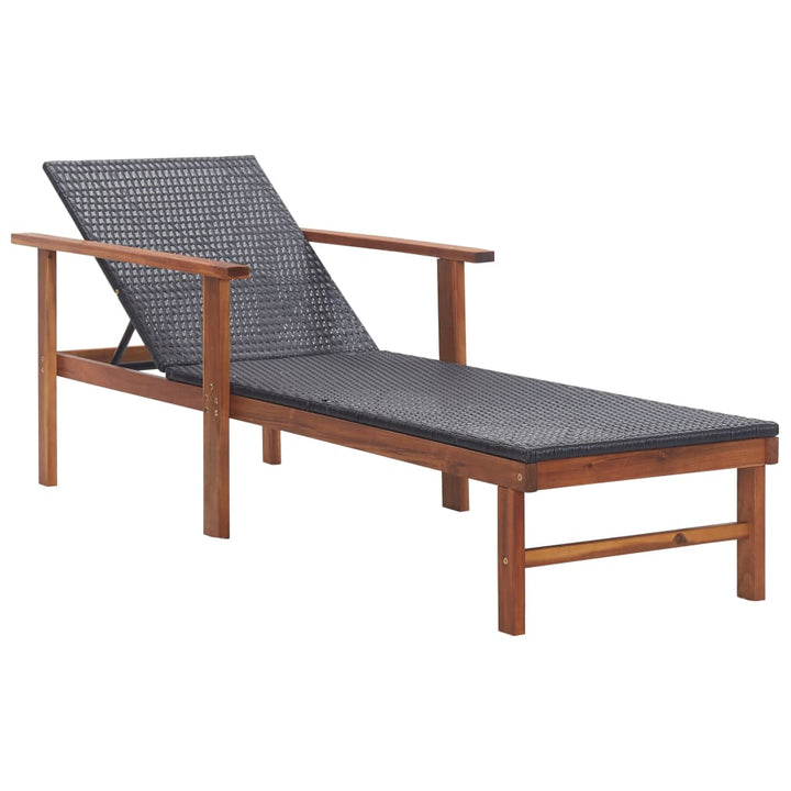 vidaXL Sun Lounger Poly Rattan and Solid Acacia Wood Grey