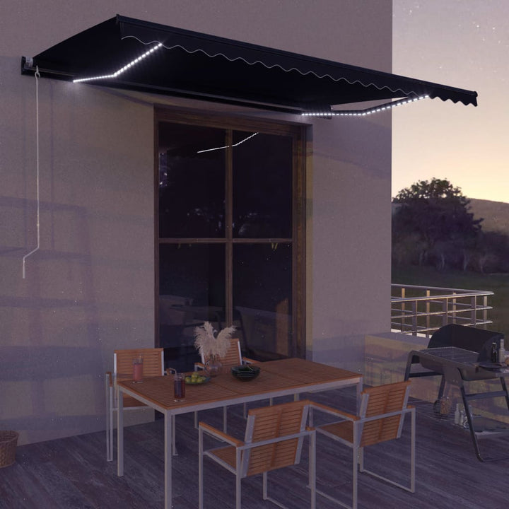 vidaXL Manual Retractable Awning with LEDs Burgundy 400x300 cm