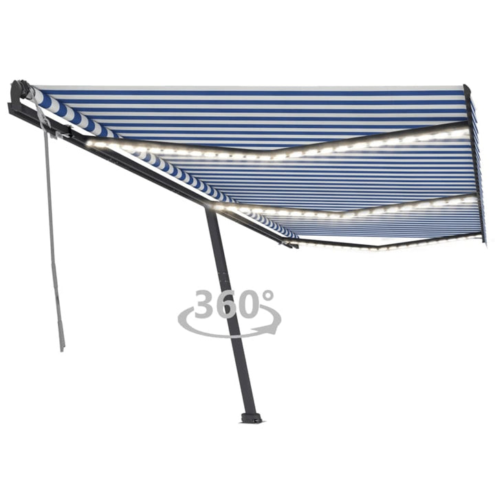 vidaXL Manual Retractable Awning with LED 300x250 cm Blue and White