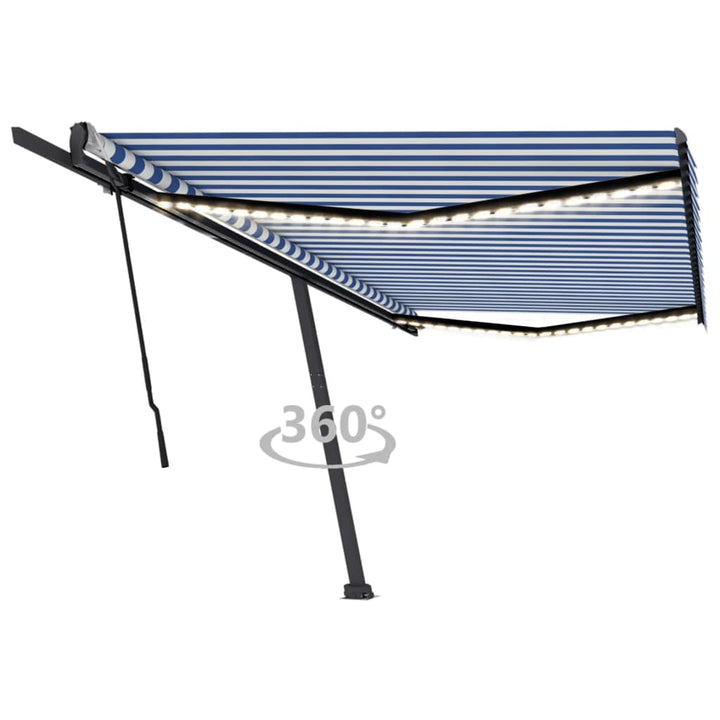 vidaXL Manual Retractable Awning with LED 300x250 cm Blue and White