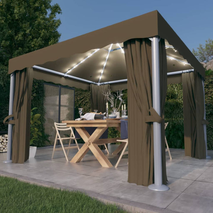 vidaXL Gazebo with Curtain&LED String Lights 3x3 m Cream White