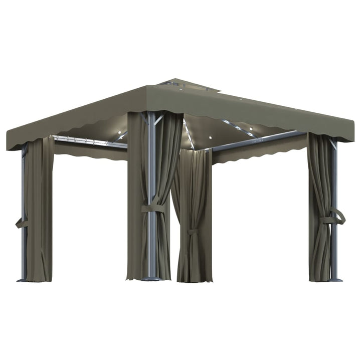 vidaXL Gazebo with Curtain&LED String Lights 3x3 m Cream White