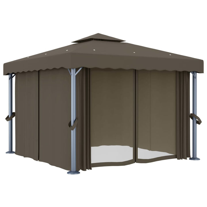vidaXL Gazebo with Curtain&LED String Lights 3x3 m Cream White