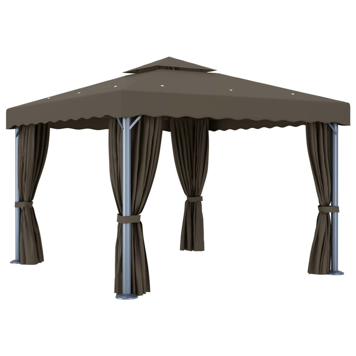 vidaXL Gazebo with Curtain&LED String Lights 3x3 m Cream White