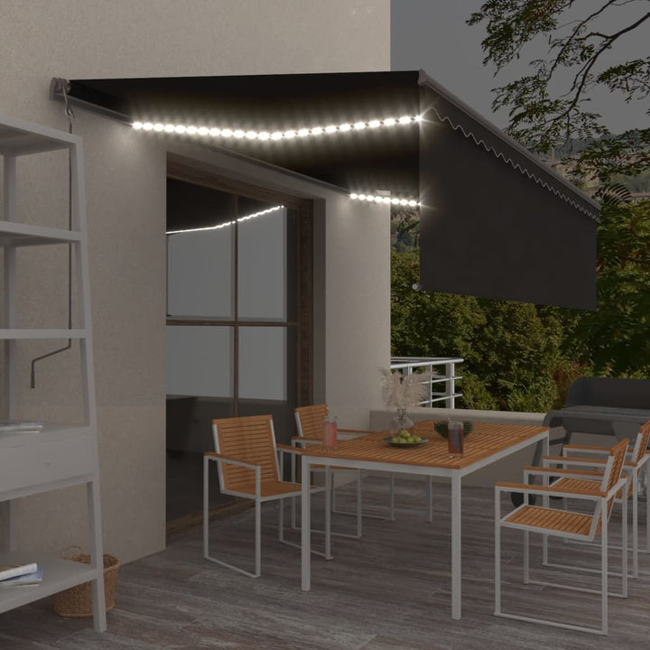 vidaXL Manual Retractable Awning with Blind&LED 3x2.5m Blue&White